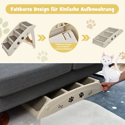 Échelle pliable pour animaux de compagnie à 4 marches, antidérapante, 62,5 x 38 x 49 cm