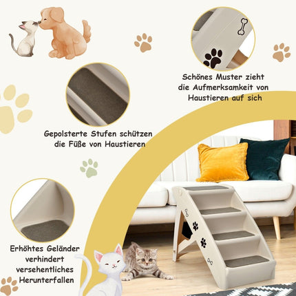 Échelle pliable pour animaux de compagnie à 4 marches, antidérapante, 62,5 x 38 x 49 cm