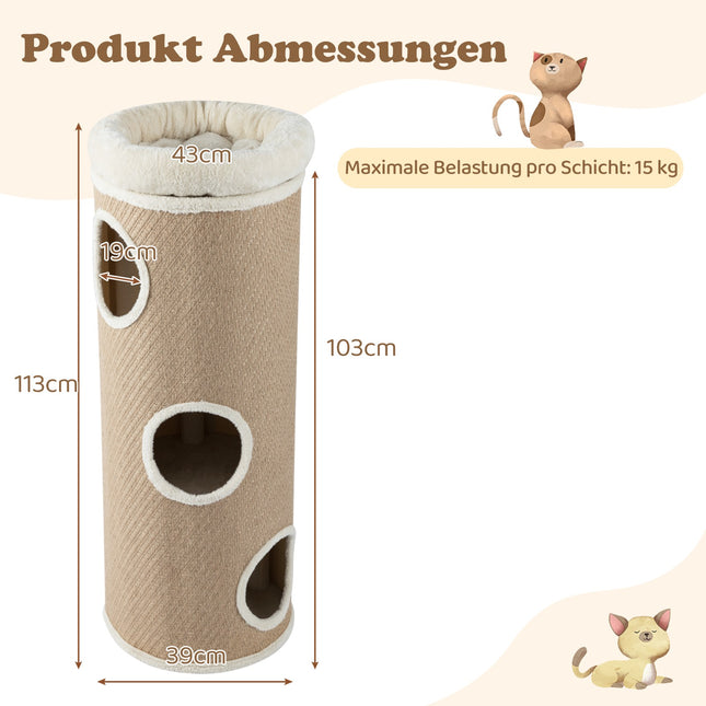 4-stöckiges Katzenhaus mit abnehmbarem Plüschbett, Braun