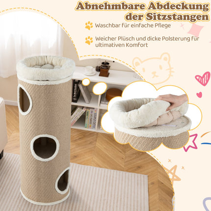 Maison pour chat à 4 niveaux avec lit en peluche amovible, marron