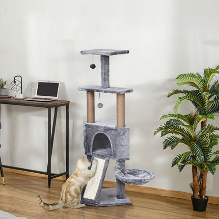 Katzenbaum, 4-stöckig mit Hängematte & Sisalstämmen, grau