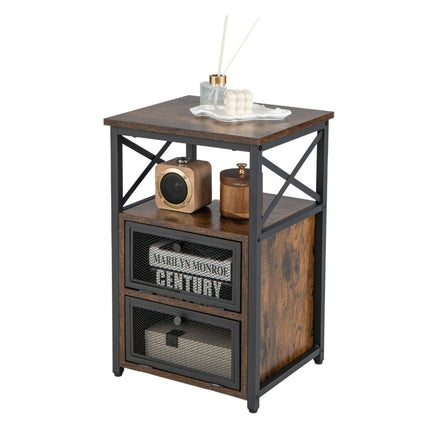 Table d'appoint industrielle à 4 niveaux avec 2 tiroirs pliables, 60,5 x 40 x 35 cm