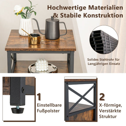 Table d'appoint industrielle à 4 niveaux avec 2 tiroirs pliables, 60,5 x 40 x 35 cm