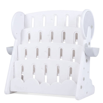 Étagère à livres pour enfants à 4 niveaux avec boîtes de rangement, étagère réversible