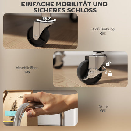 4-stöckiger Küchenwagen, verstellbare Ablagen, Edelstahl