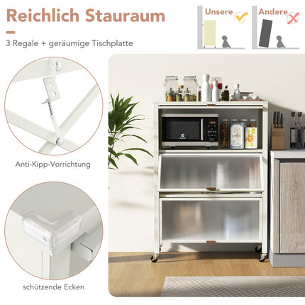 Étagère de cuisine à 4 niveaux avec roulettes et portes pliantes