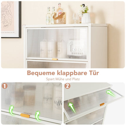 Étagère de cuisine à 4 niveaux avec roulettes et portes pliantes