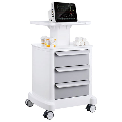 4-Tier Lab Cart, ABS Rolling Cart With 3 Drawers, White