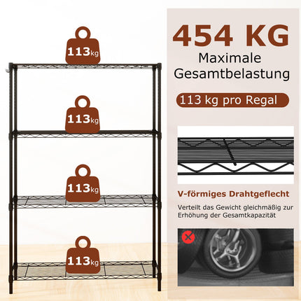 Étagère de rangement métallique à 4 niveaux avec étagères réglables, 91 x 35 x 138,5 cm