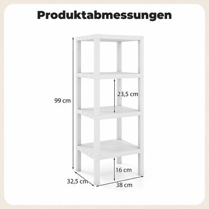 4-stöckiges Kunststoffregal, Weiß, 38x32,5x99 cm