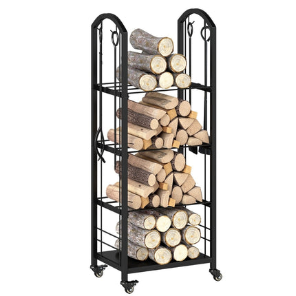 Range-bûches roulant à 4 niveaux avec outils - Intérieur/Extérieur