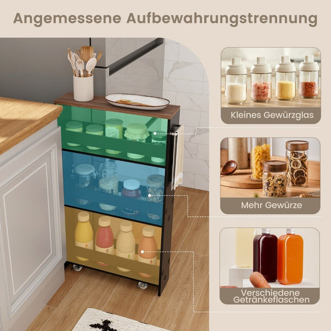 4-stöckiger Küchenwagen mit Griff, Schwarz & Braun