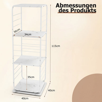 4-stöckiges drehbares Bücherregal, Metallrahmen, 360° drehbar, Weiß