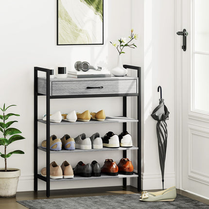 Étagère à chaussures à 4 niveaux avec tiroir, peut contenir 9 paires, gris