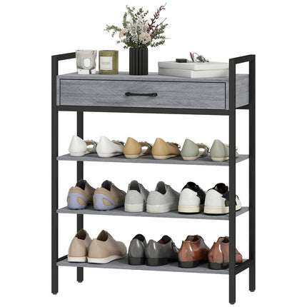 Étagère à chaussures à 4 niveaux avec tiroir, peut contenir 9 paires, gris