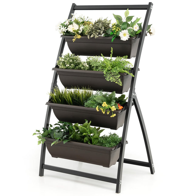 Jardinière verticale à 4 niveaux avec bacs amovibles et drainage