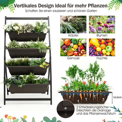 Jardinière verticale à 4 niveaux avec bacs amovibles et drainage