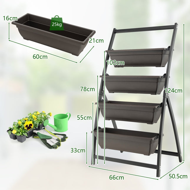 Jardinière verticale à 4 niveaux avec bacs amovibles et drainage
