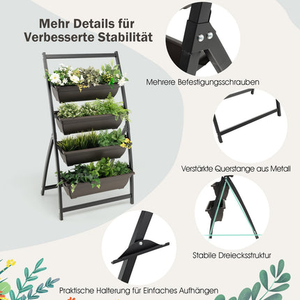 Jardinière verticale à 4 niveaux avec bacs amovibles et drainage