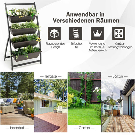 Jardinière verticale à 4 niveaux avec bacs amovibles et drainage