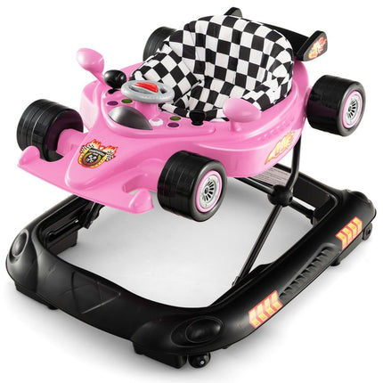 Trotteur 4 en 1 à hauteur réglable, motif voiture rose