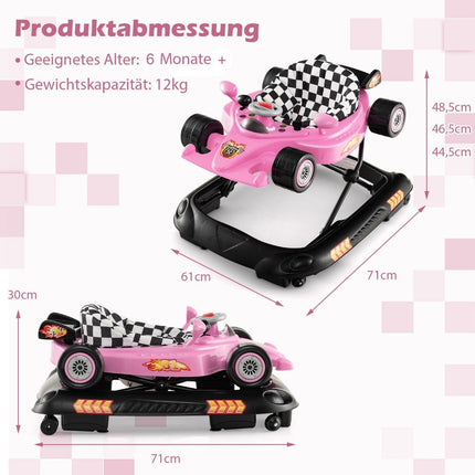 Trotteur 4 en 1 à hauteur réglable, motif voiture rose