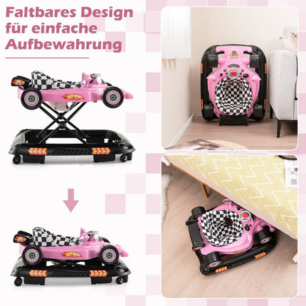 Trotteur 4 en 1 à hauteur réglable, motif voiture rose