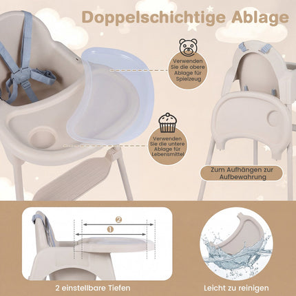 4-in-1-Wandelbarer Babyhochstuhl mit verstellbarem Tablett