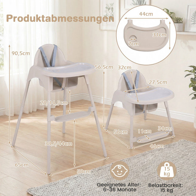 Chaise haute bébé convertible 4 en 1 avec plateau réglable