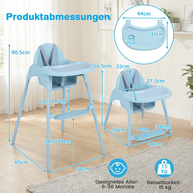 Chaise haute bébé convertible 4 en 1 avec plateau réglable