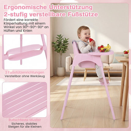 4-in-1 umwandelbarer Babyhochstuhl mit verstellbarem Tablett, Pink