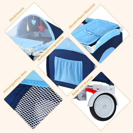 4-in-1 faltbares Babybett & Laufgitter mit Verdeck, Blau