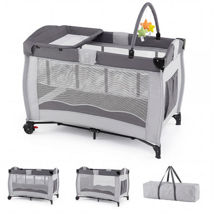 Parc pour bébé pliable 4 en 1 avec table à langer intégrée – Gris