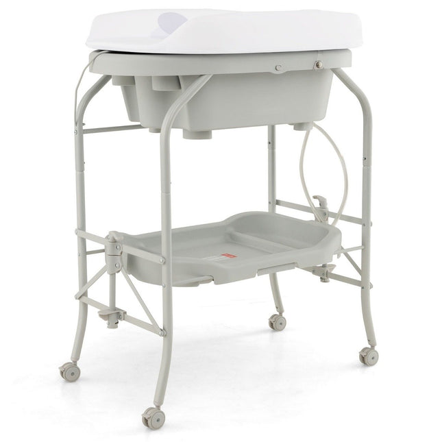 Table à langer pliante 4 en 1 avec baignoire Table à langer portable avec matelas à langer gris clair