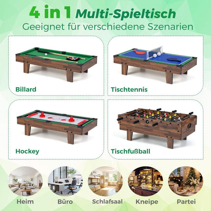 4-in-1-Spieltisch: Kicker, Billard, Airhockey, Tischtennis