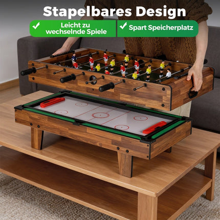 4-in-1-Spieltisch: Kicker, Billard, Airhockey, Tischtennis