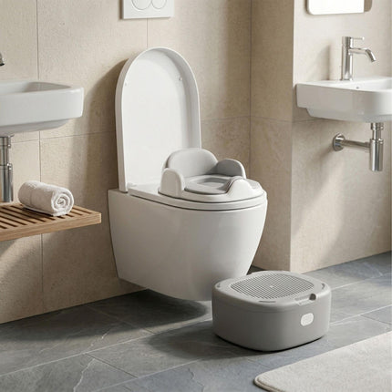 Pot d'apprentissage gris 4 en 1 avec couvercle et marchepied