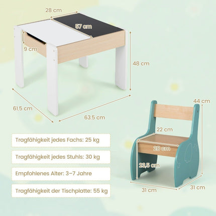Ensemble de table en bois 4 en 1 pour enfants avec rangement et tableau noir
