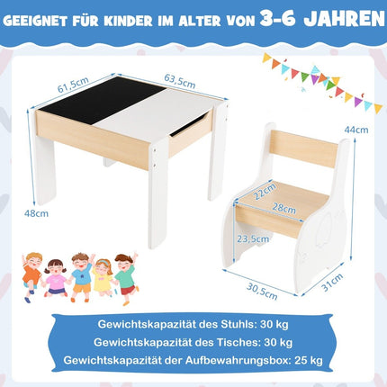 4-in-1 Kinder-Holztisch-Set mit Aufbewahrung, Weiß