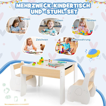 4-in-1 Kinder-Holztisch-Set mit Aufbewahrung, Weiß