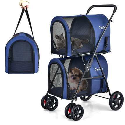 4-in-1 Multifunktions-Kinderwagen, doppellagiger Haustier-Kinderwagen, Blau