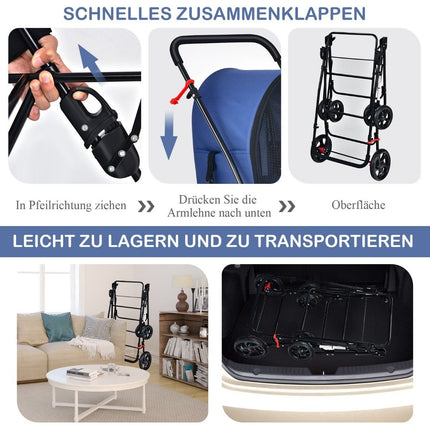 4-in-1 Multifunktions-Kinderwagen, doppellagiger Haustier-Kinderwagen, Blau