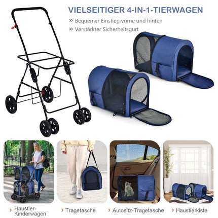 4-in-1 Multifunktions-Kinderwagen, doppellagiger Haustier-Kinderwagen, Blau