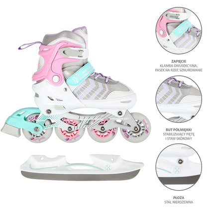 4-in-1 Pink Inline & Ice Skates, Size L (39-43)
