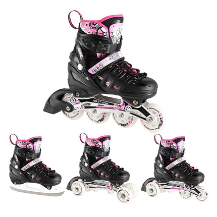 4-in-1 Pink LED Inline/Ice Skates, Size S (31-34)
