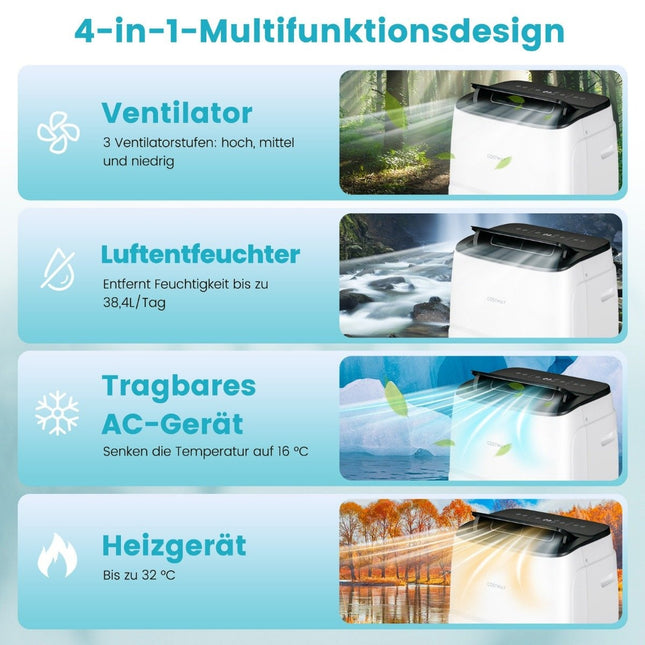 Climatiseur portable 4 en 1 14 000 BTU Chauffage, refroidissement, ventilateur et déshumidification (4,1 kW-14 000-40 m²)