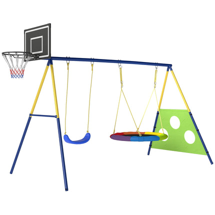 4-in-1 Schaukelset mit Nestschaukel, Basketball- und Fußballtor