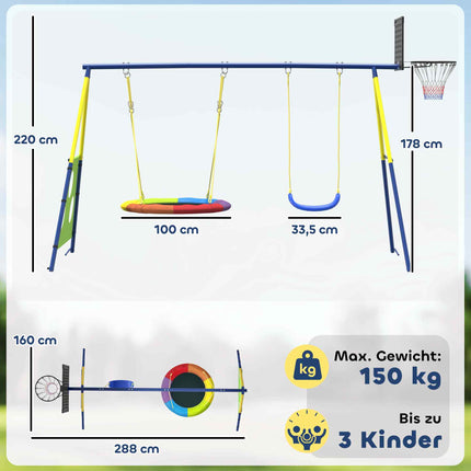 4-in-1 Schaukelset mit Nestschaukel, Basketball- und Fußballtor