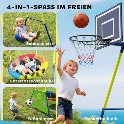 4-in-1 Schaukelset mit Nestschaukel, Basketball- und Fußballtor