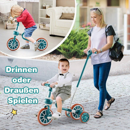Tricycle 4 en 1 pour tout-petits avec poignée parentale, vert